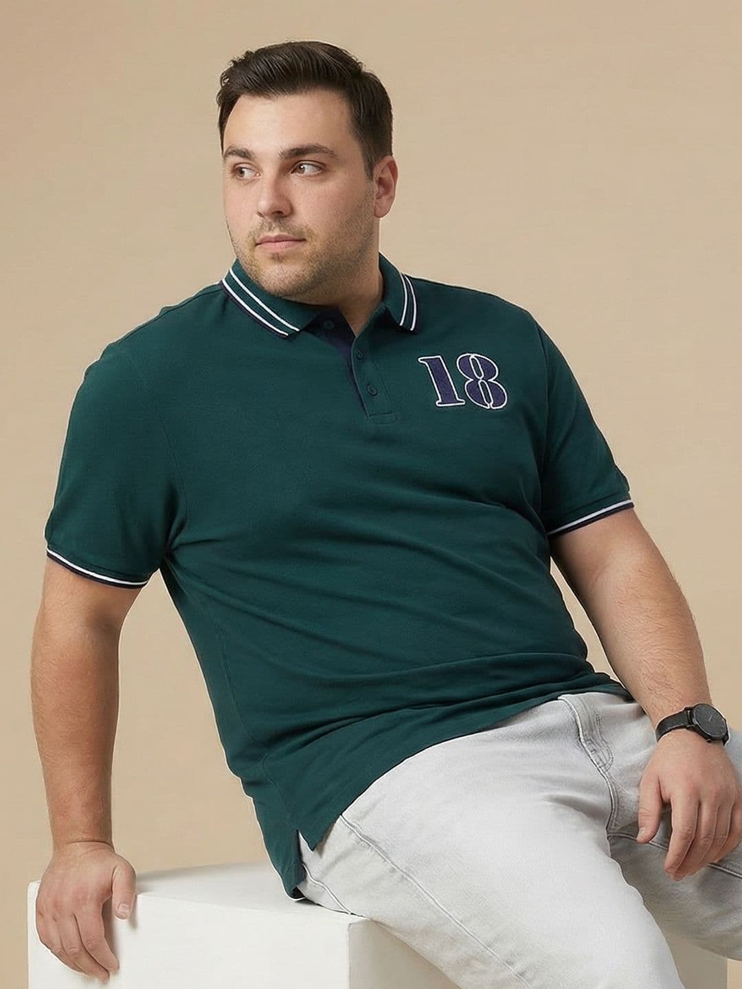 Sztori Plus Size Polo Collar Pure Cotton T-shirt - view 1