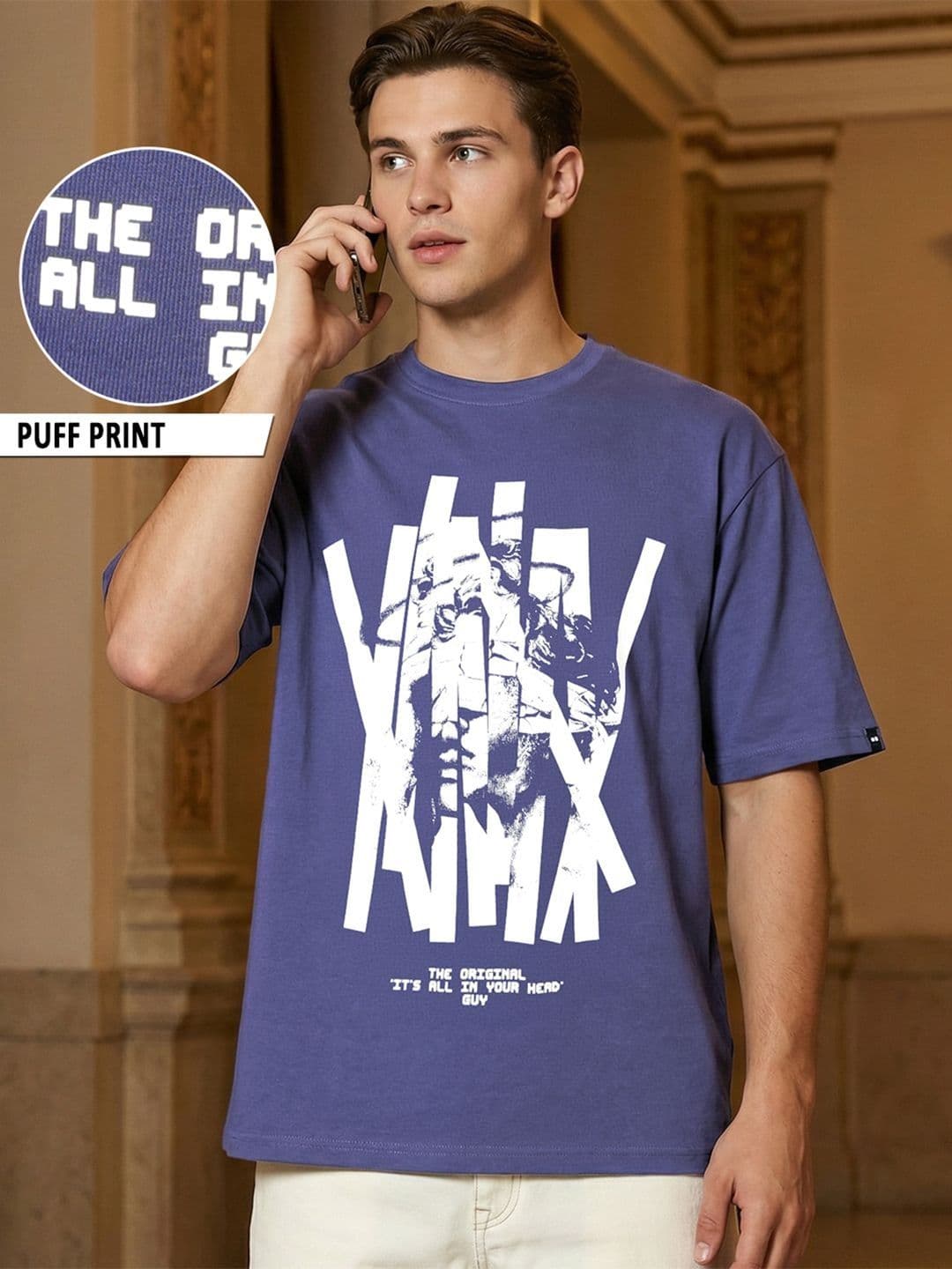 Bewakoof Men's Skipper Blue Original Graphic Printed Oversized T-shirt - view 1