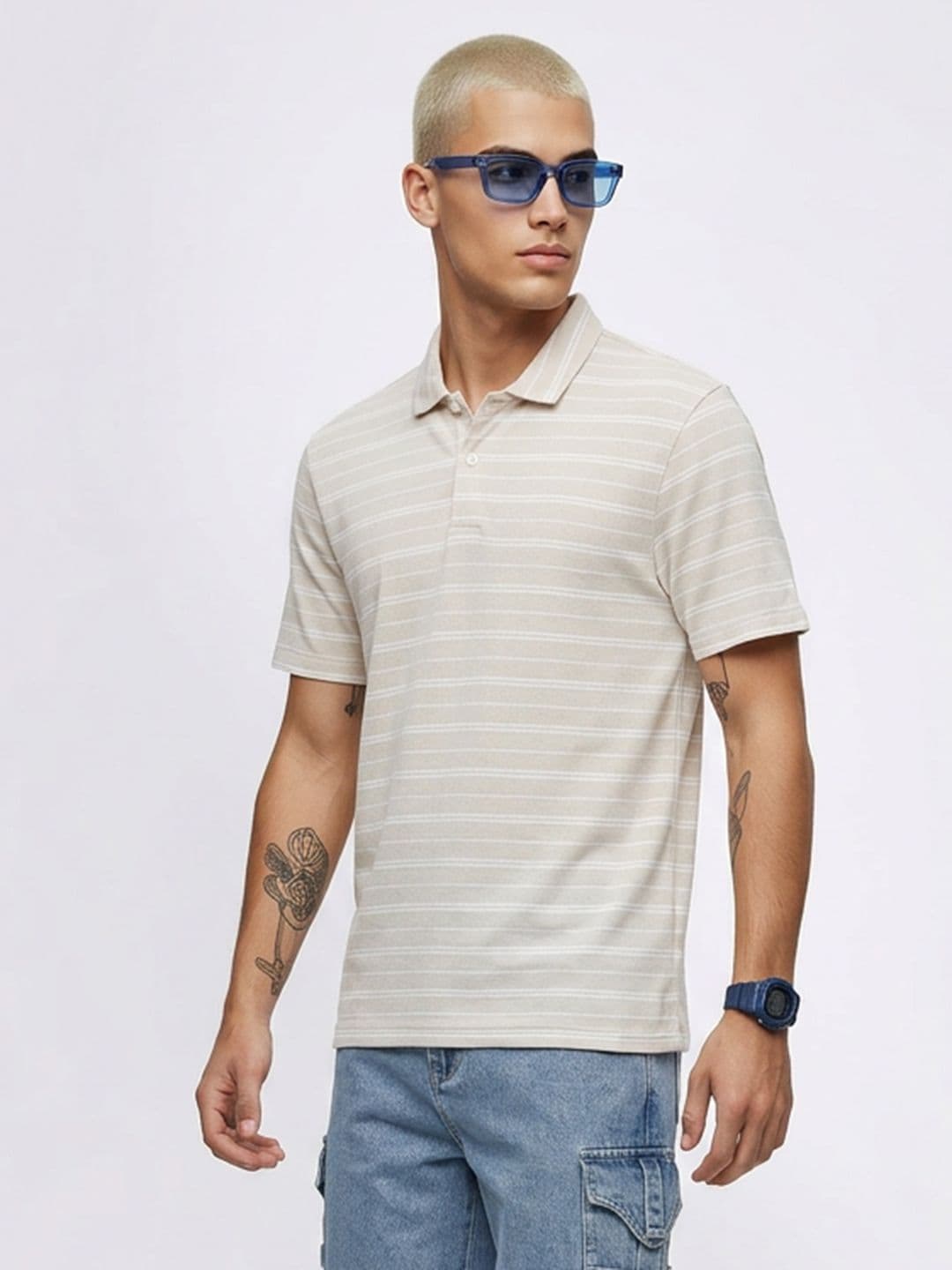Kook N Keech Striped Pure Cotton Polo Collar T-shirt - view 1