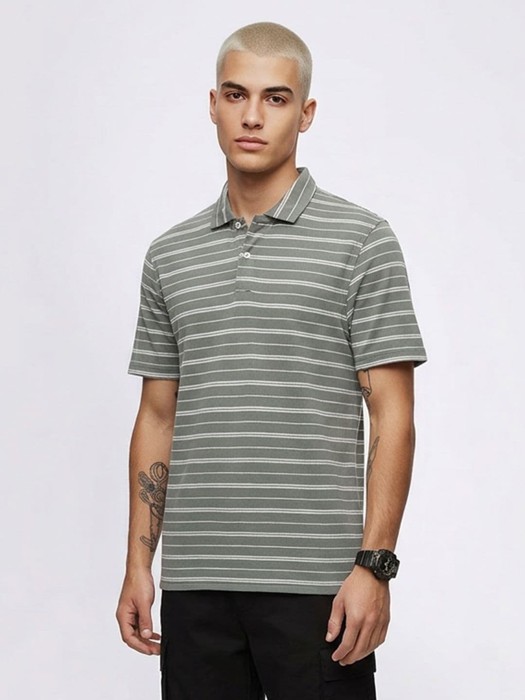 Kook N Keech Striped Pure Cotton Polo Collar T-shirt - view 1