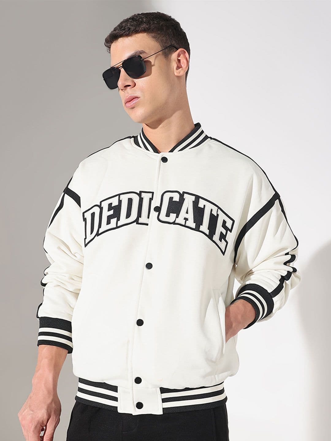 SHOWOFFFF Men Stand Collar Typography Printed Lightweight Varsity Jacket - view 1