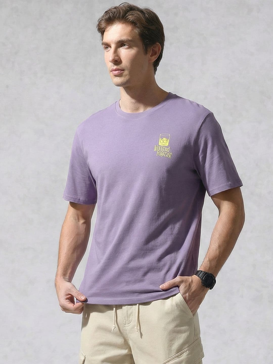 WROGN Drop-Shoulder Sleeves Pure Cotton Relaxed Fit T-shirt - view 1