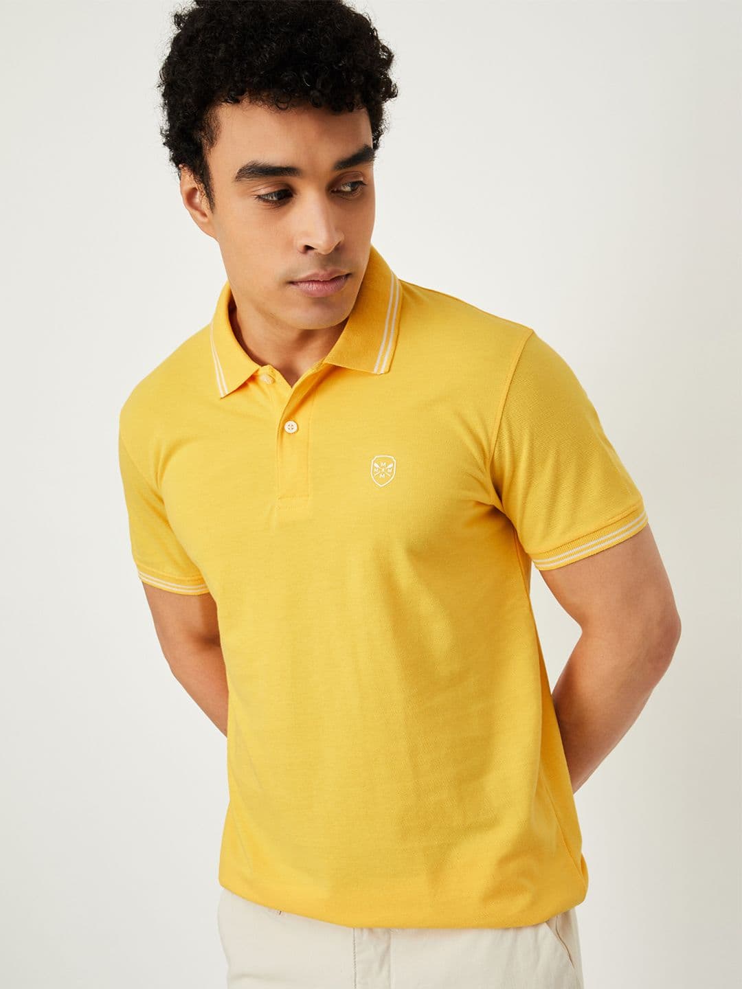 max Men Yellow Solid Polo Collar T-shirt - view 1