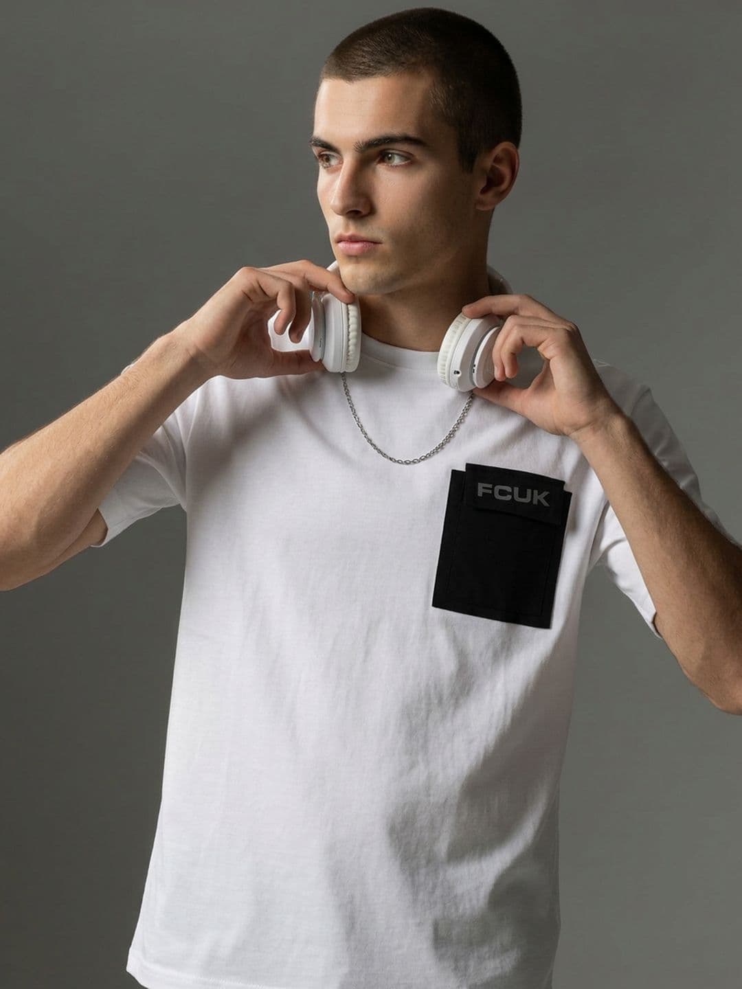 FCUK Oversized Drop-Shoulder Sleeves Pure Cotton T-shirt - view 1