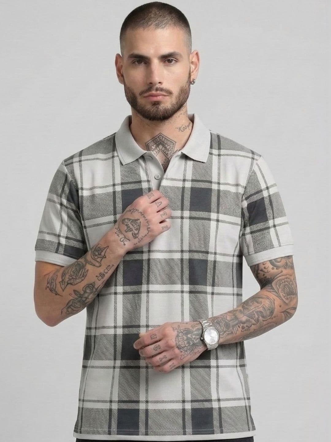 SZN Men Checked Polo Collar T-shirt - view 1