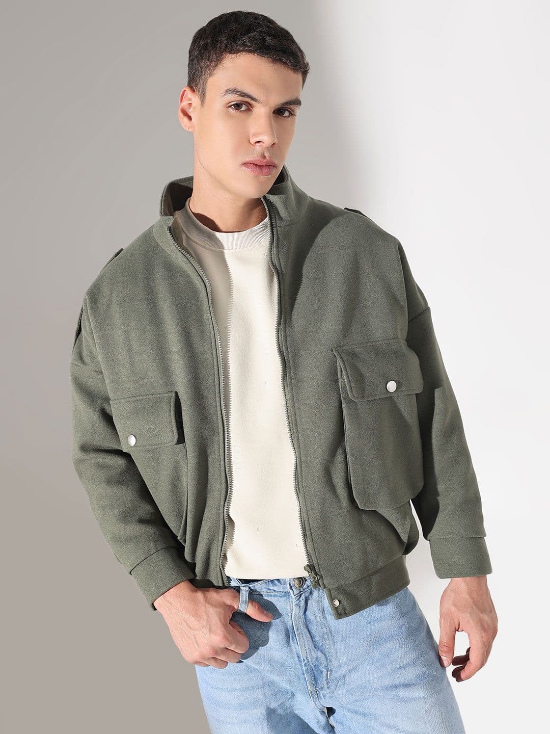 SHOWOFFFF Men Mock Collar Solid Fleece Lightweight Tailored Jacket - view 1
