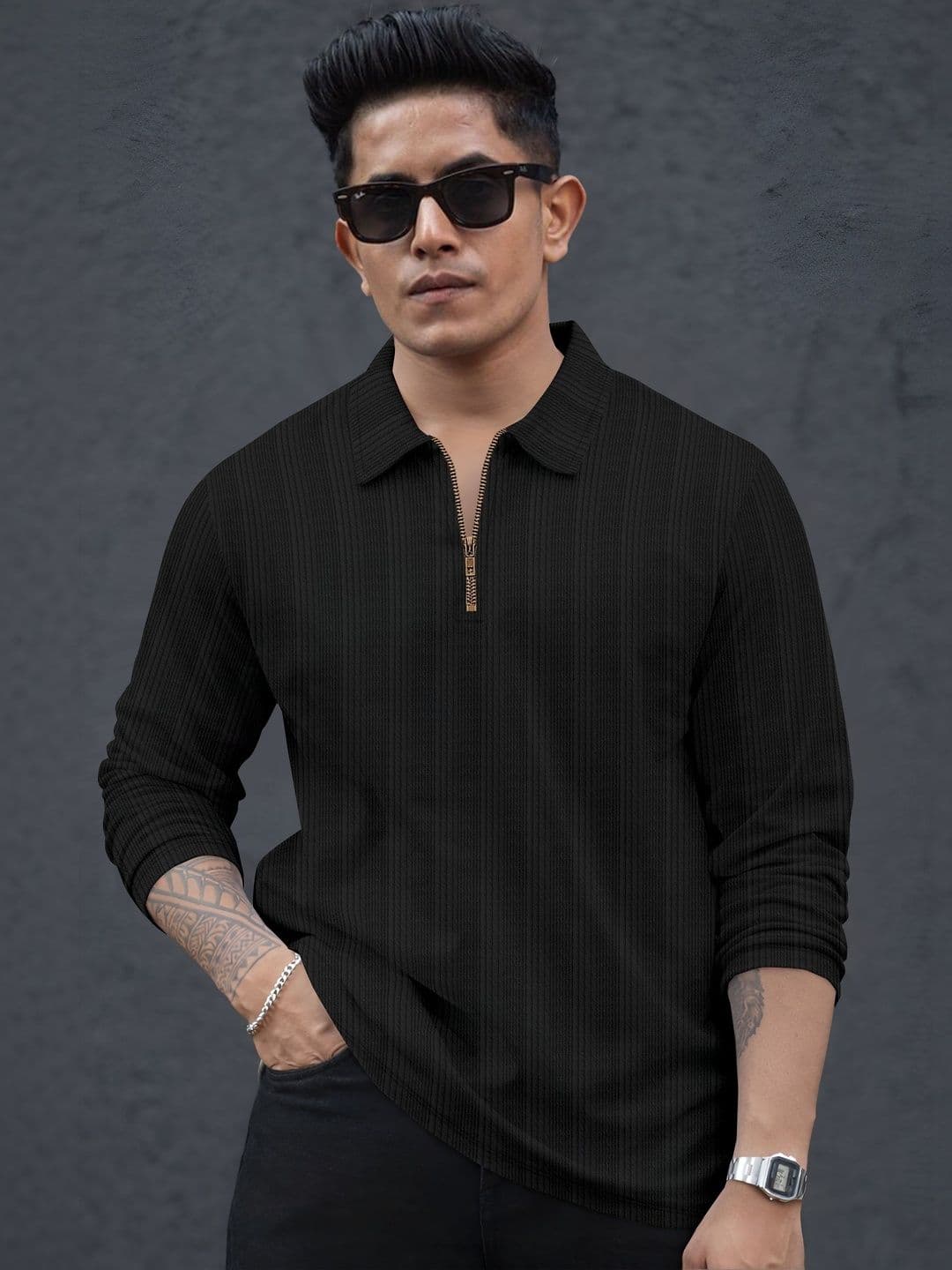SZN Men Striped Polo Collar T-shirt - view 1