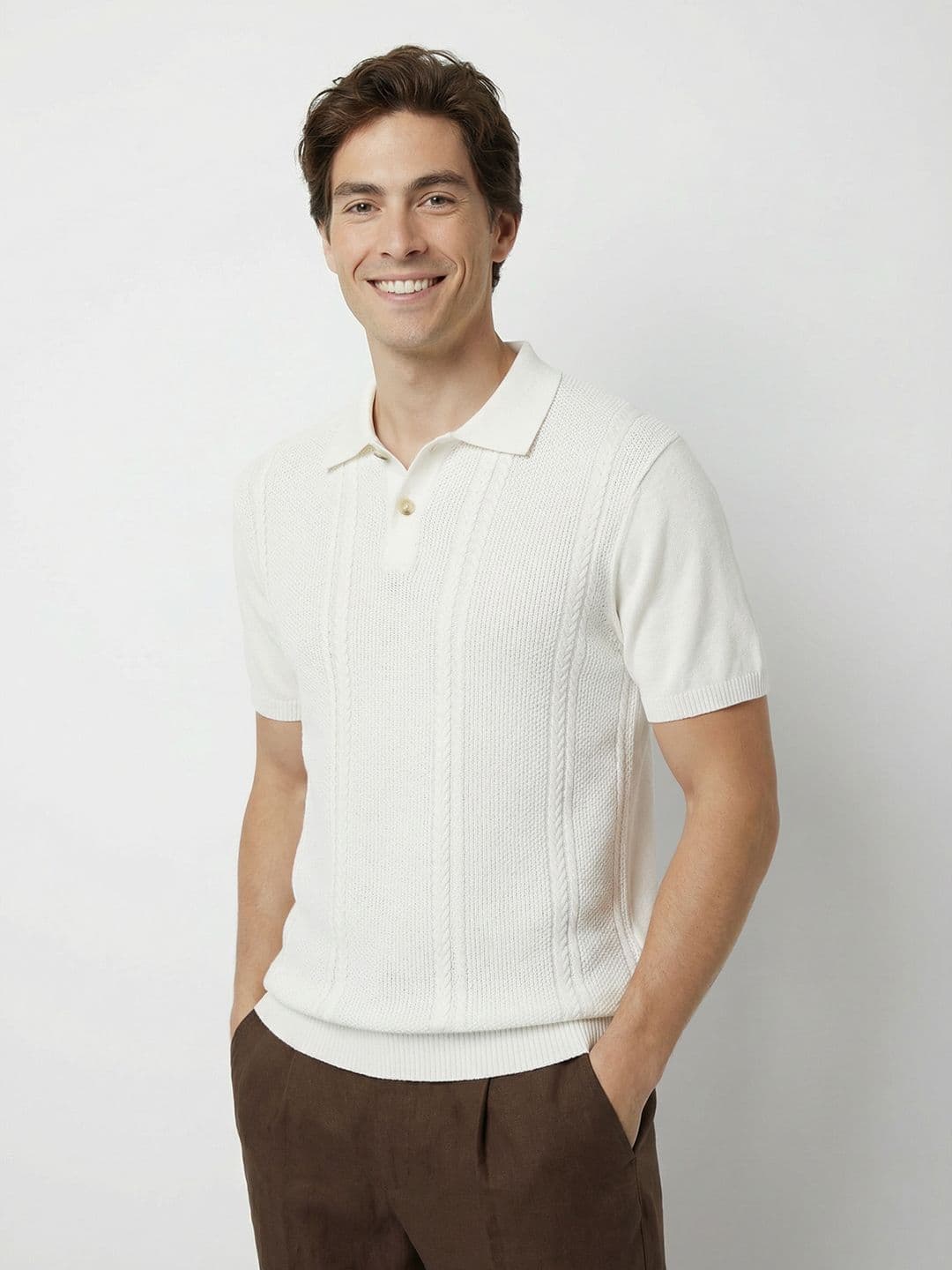Mast & Harbour Self Design Polo Collar Pure Cotton T-shirt - view 1