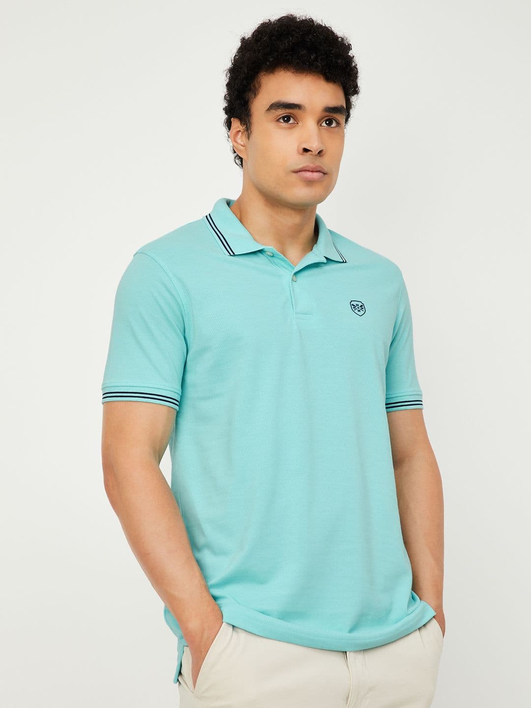 max Men Blue Solid Polo Collar T-shirt - view 1