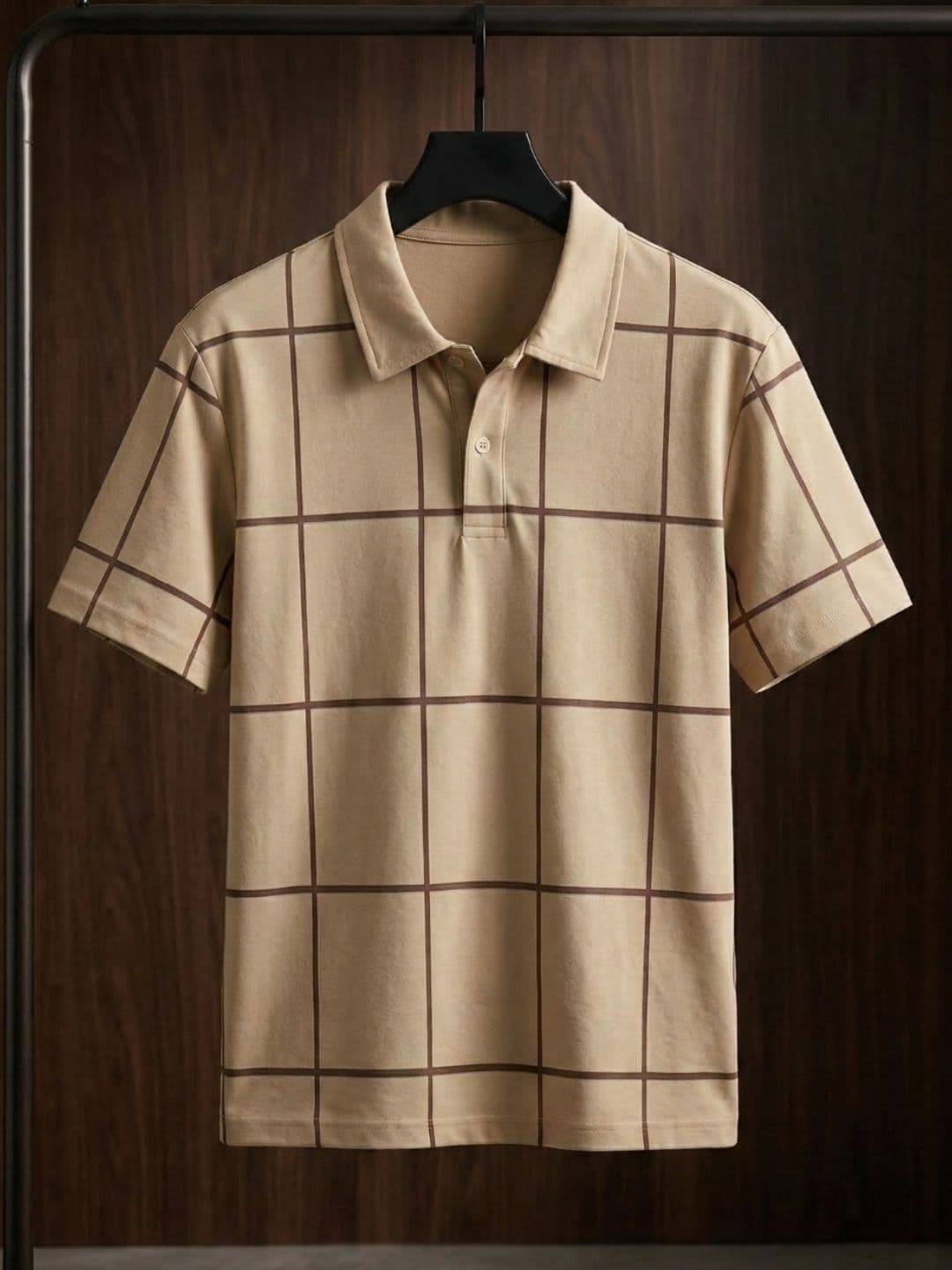 SZN Beige Checked Polo Collar T-shirt - view 1