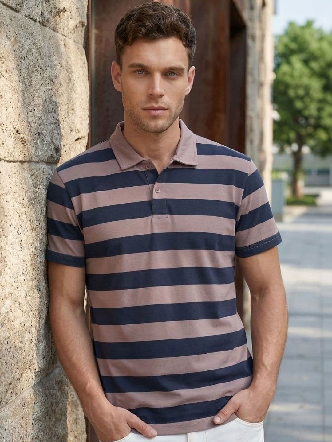 SZN Men Striped Polo Collar T-shirt - view 1
