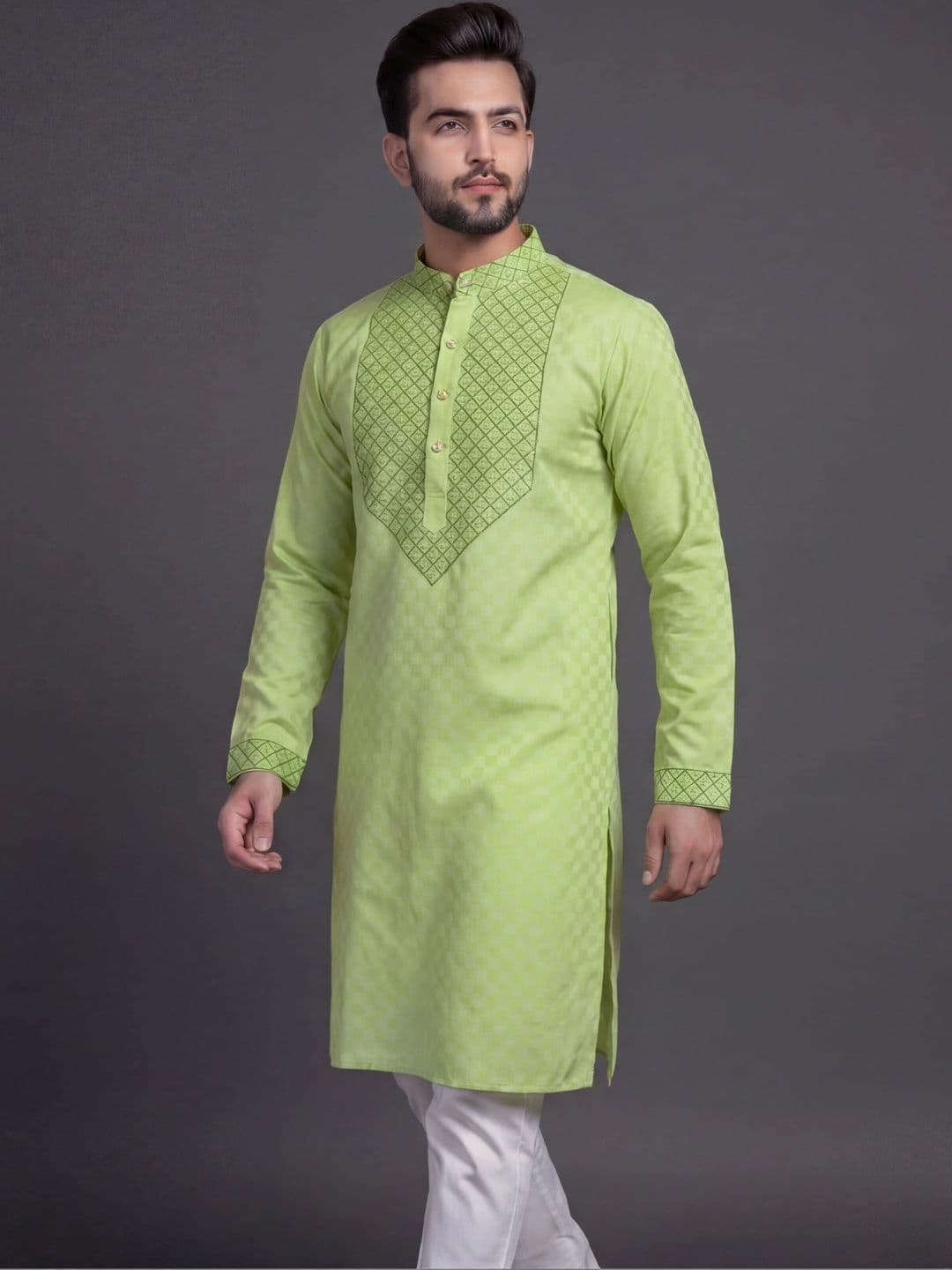 Tibra Collection Men Thread Work Dobby Kurta - view 1