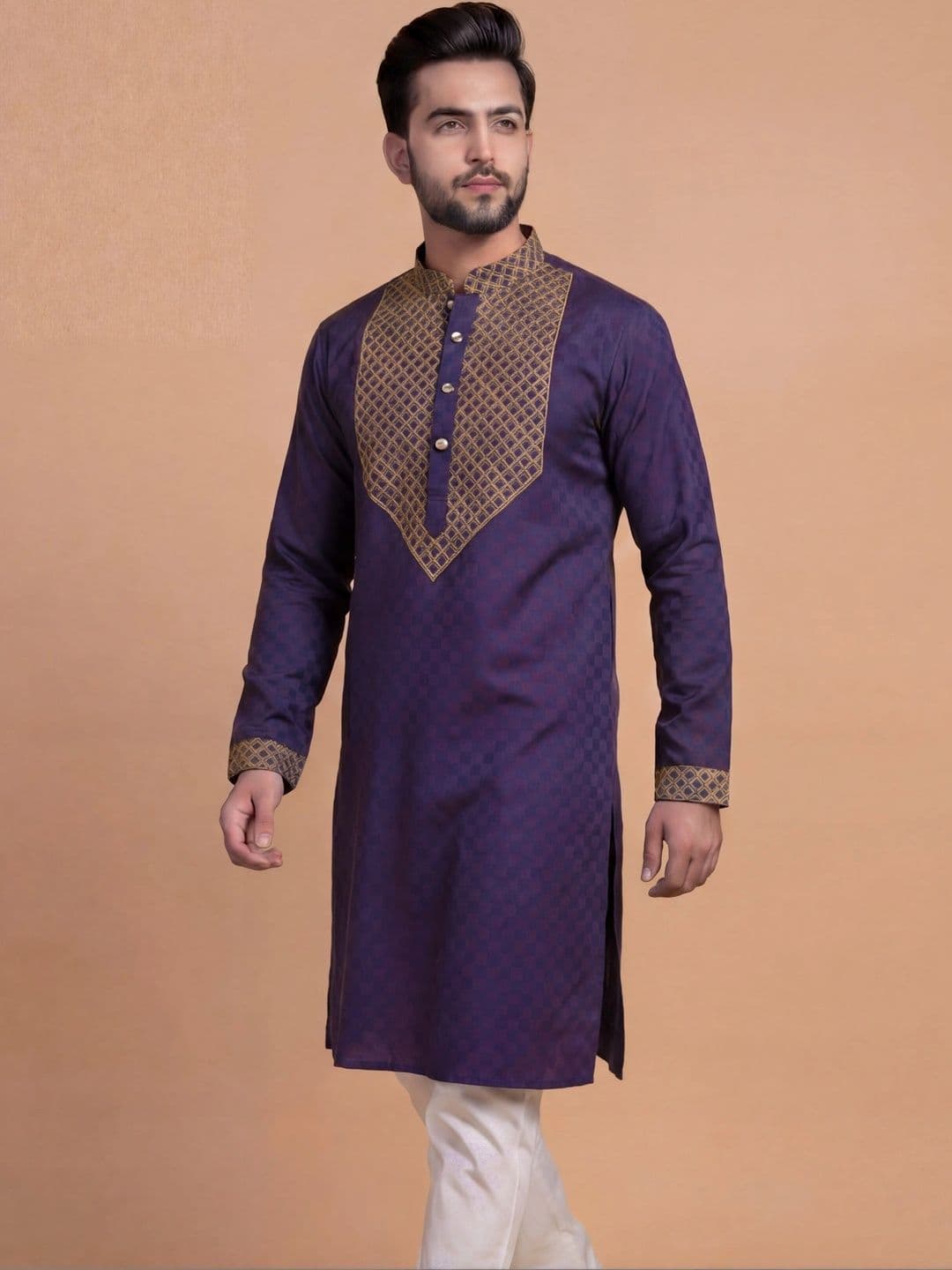 Tibra Collection Men Thread Work Dobby Kurta - view 1