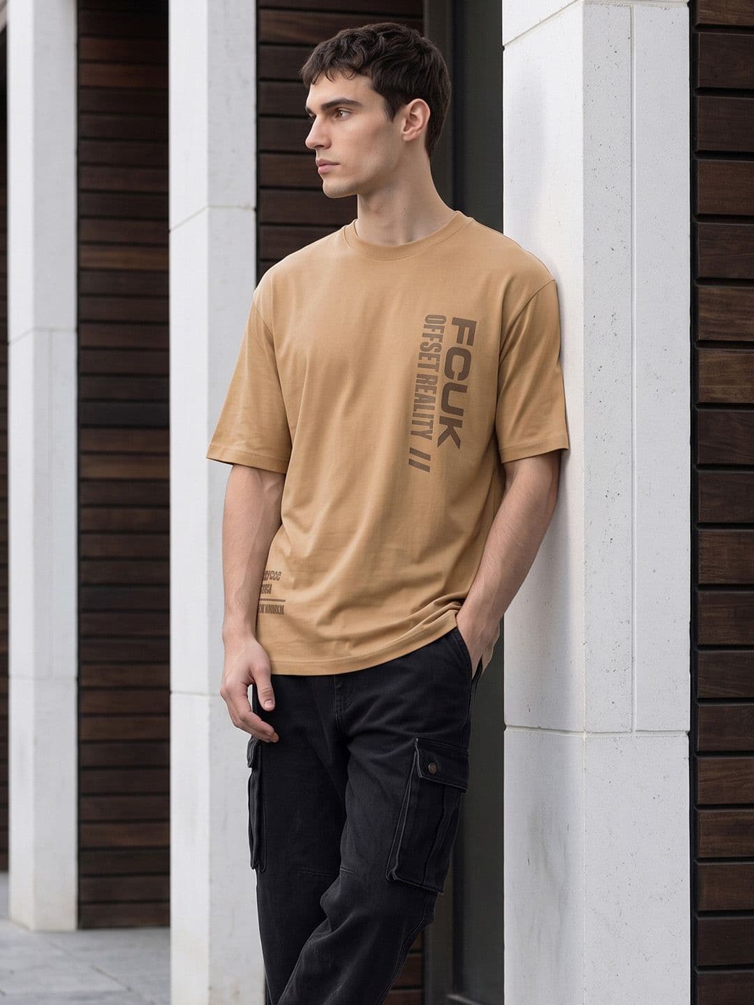 FCUK Oversized Typography Applique Pure Cotton T-Shirt - view 1