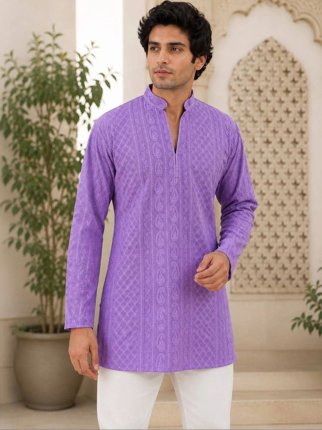 House of Pataudi Men Ethnic Motifs Embroidered Chikankari Kurta - view 1
