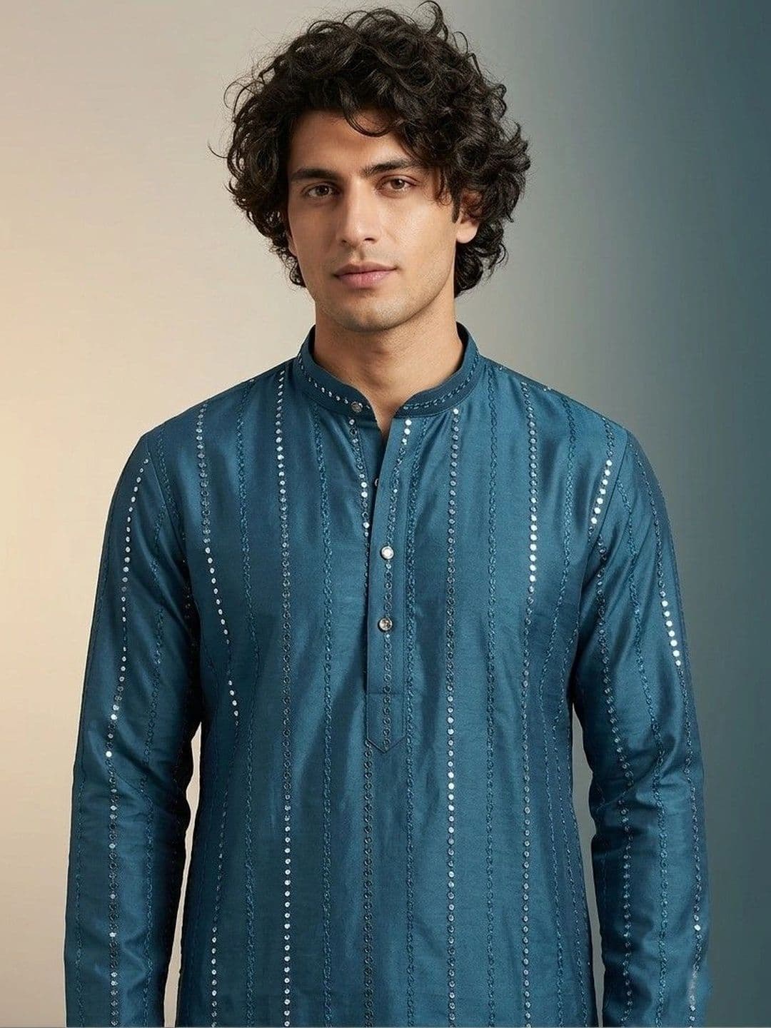 Rajkuwar Men Embellished Sequinned Kurta - view 1