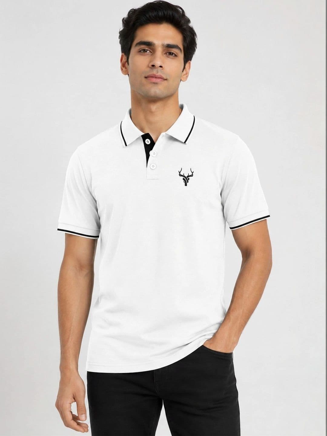 Warrior World Men Brand Logo Polo Collar Pure Cotton T-shirt - view 1
