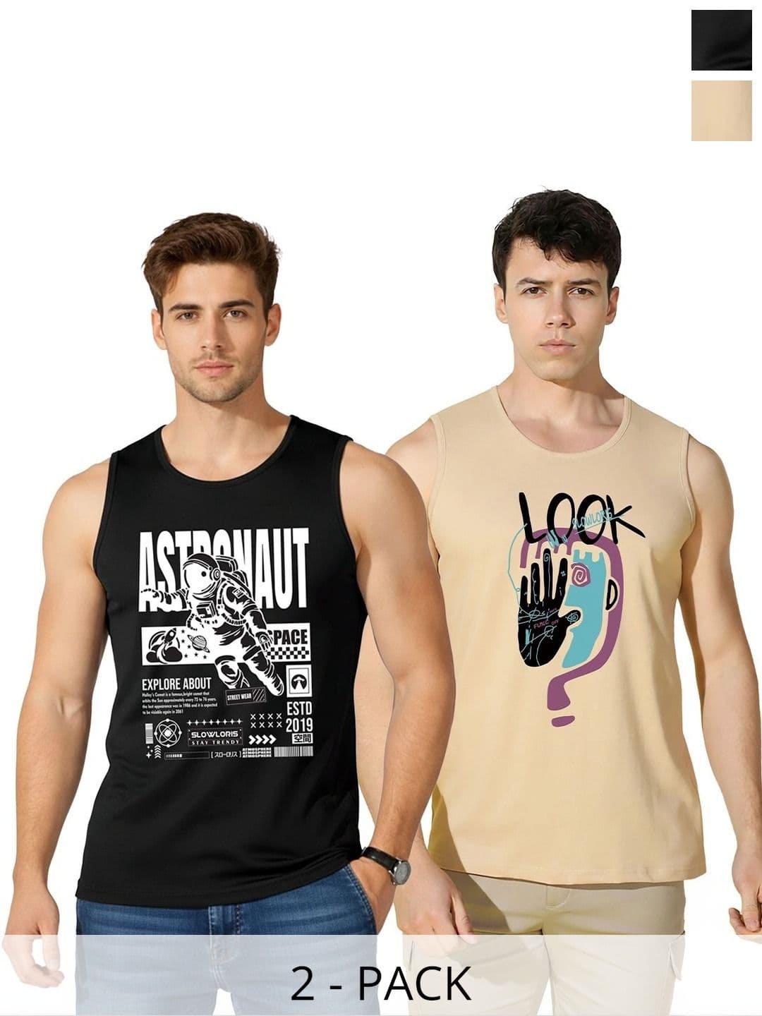 SLOWLORIS Men Pack of 2 Printed T-shirt - view 1