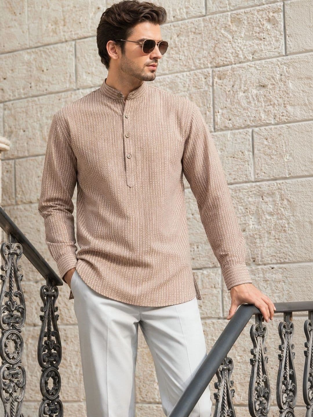 Anouk Mens Cotton Self Weave Short Kurta - view 1
