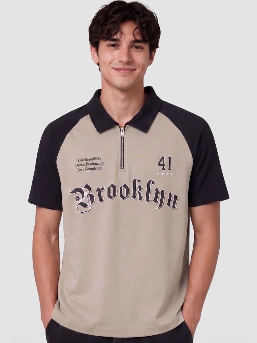 HERE&NOW Men Typography Colourblocked Polo Collar T-shirt - view 1