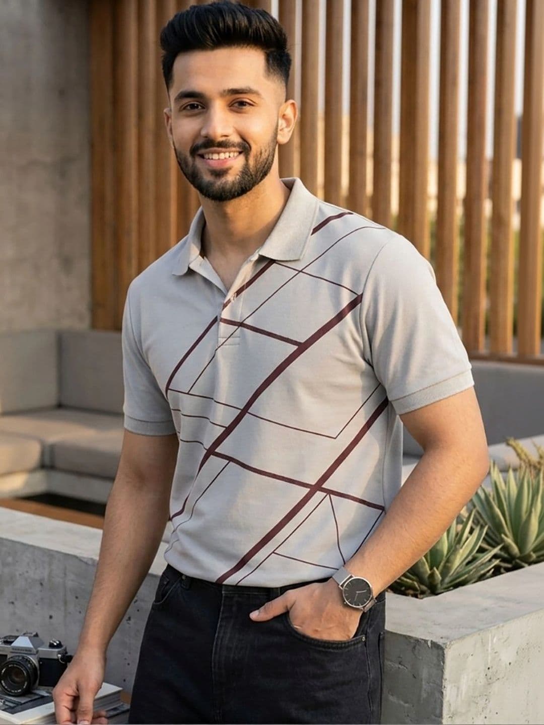 HERE&NOW Men Printed Polo Collar T-shirt - view 1