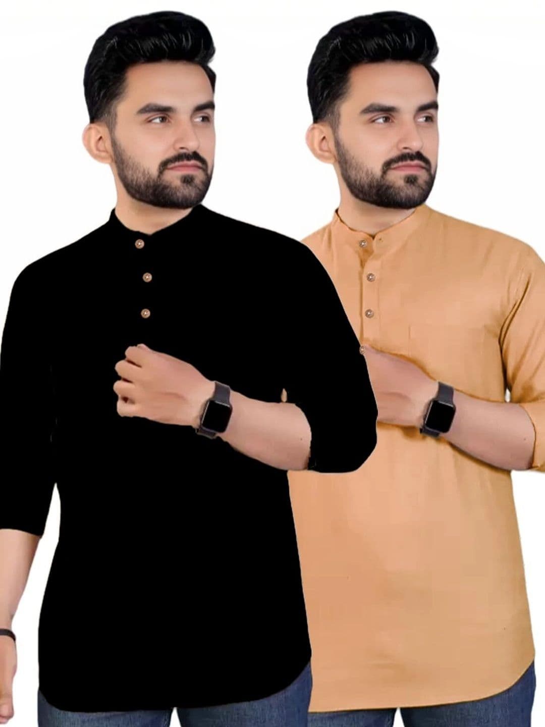 Amrit Trending Men Pack of 2 Mandarin Collar Cotton Straight Kurtas - view 1