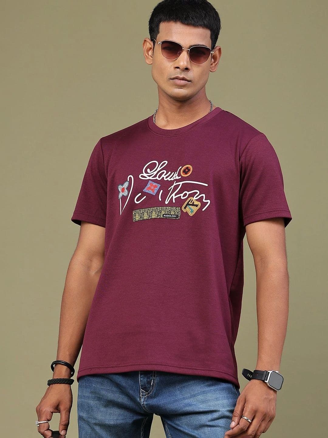 V-Mart Men Printed Applique Slim Fit T-shirt - view 1