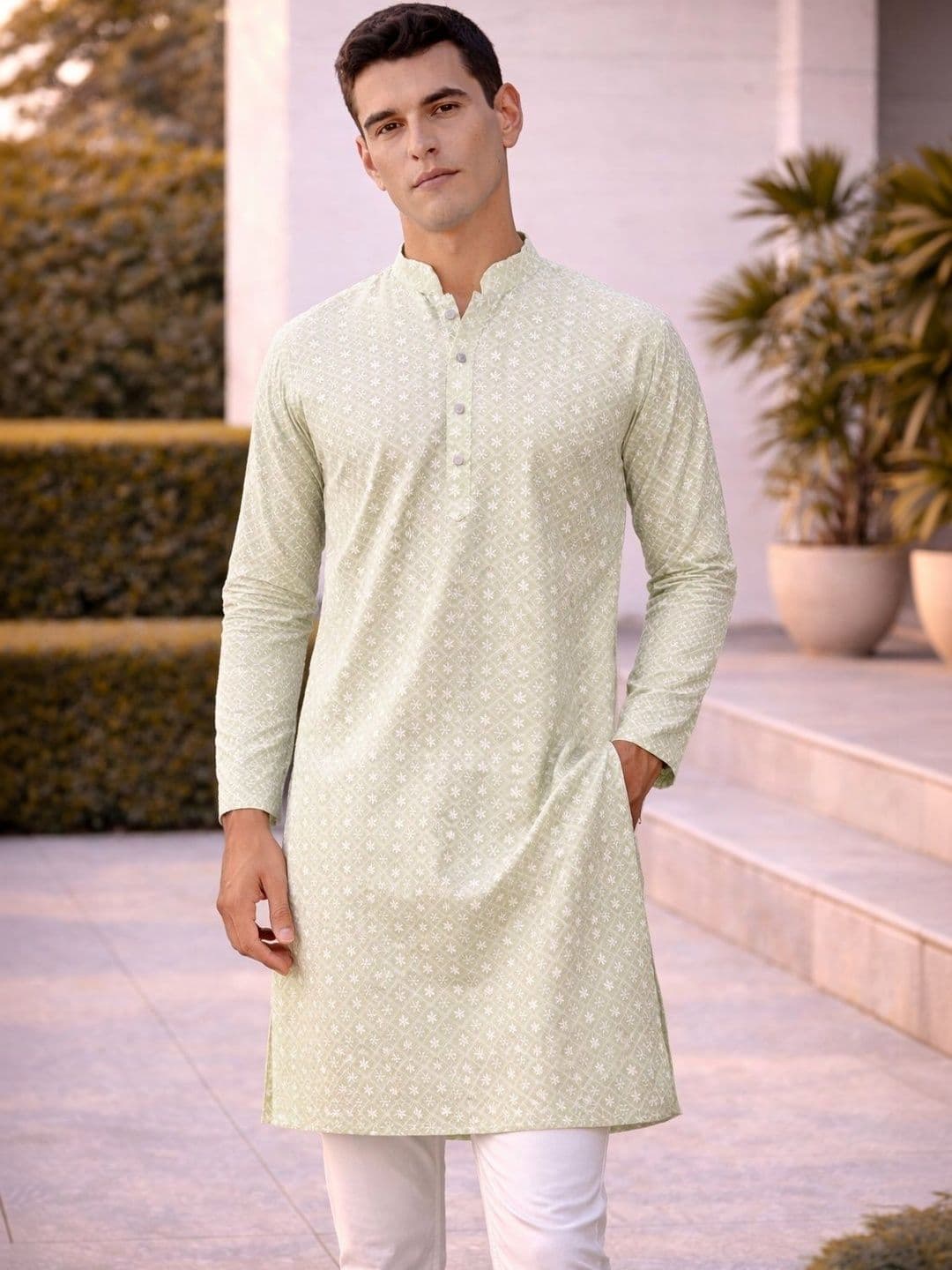 Anouk Men Geometric Embroidery Knee Length Straight Kurta - view 1