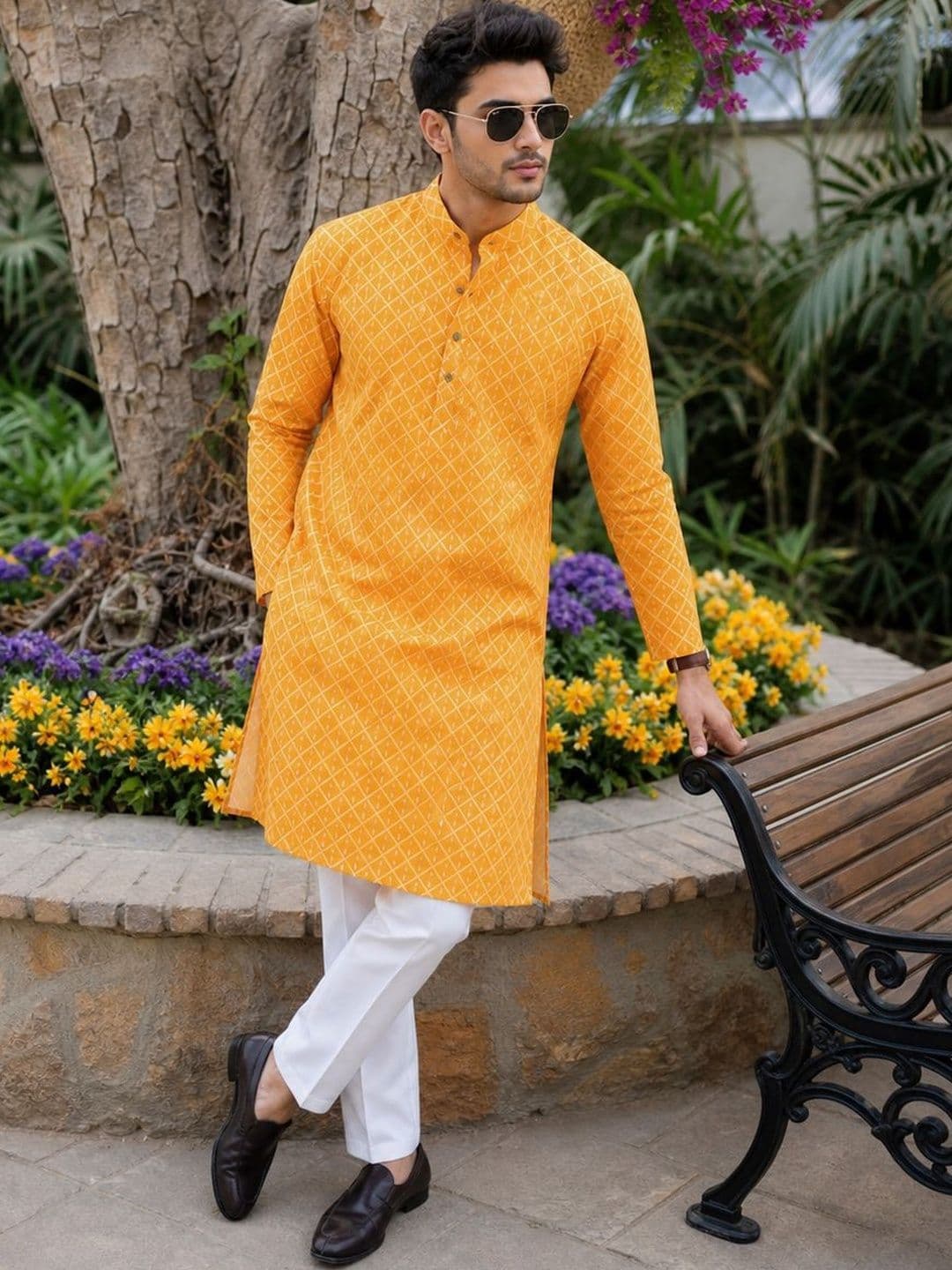 Anouk Printed Band Collar Straight Long Kurta - view 1