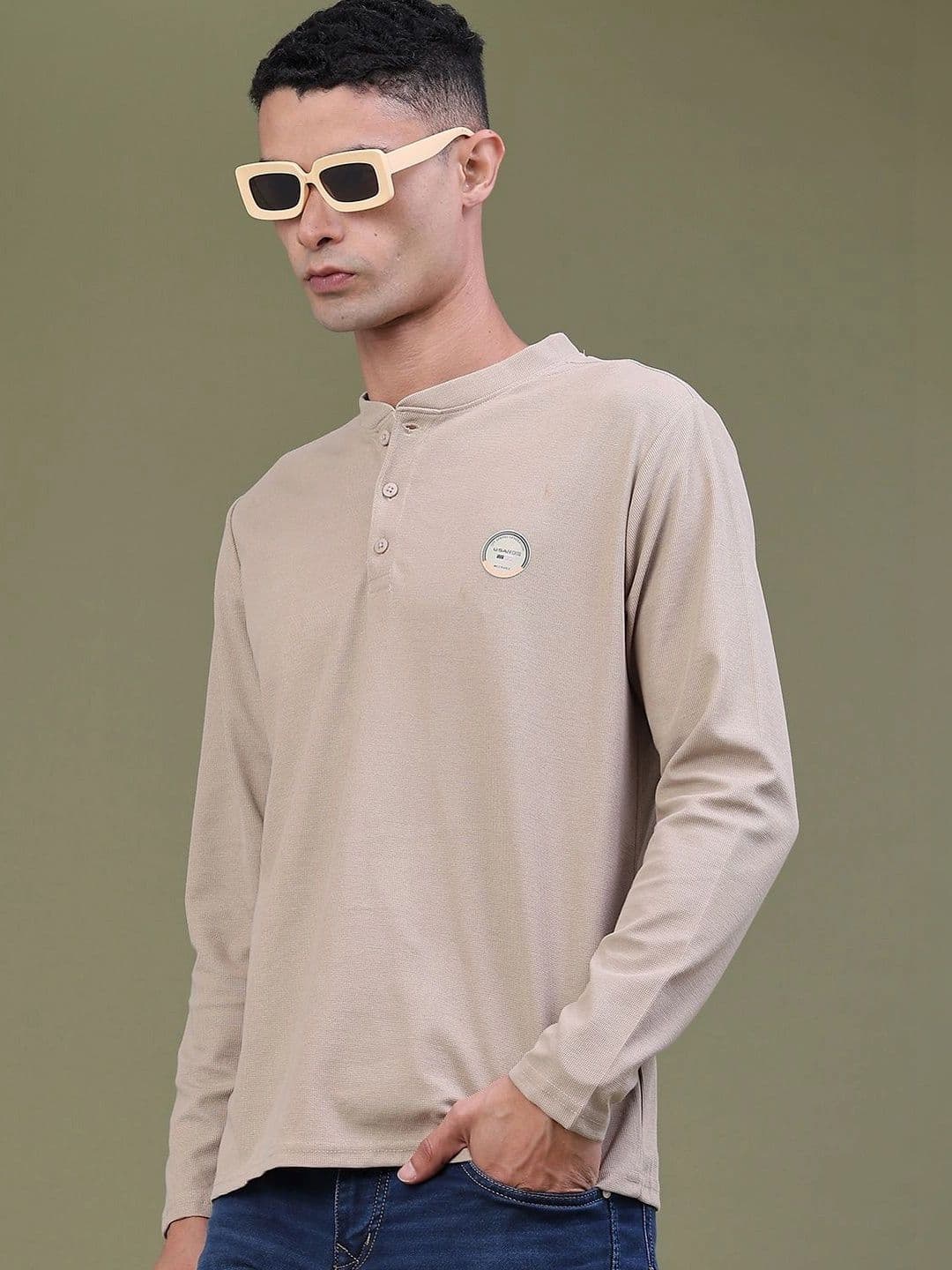 LIMEROAD Men Brand Logo Henley Neck T-shirt - view 1