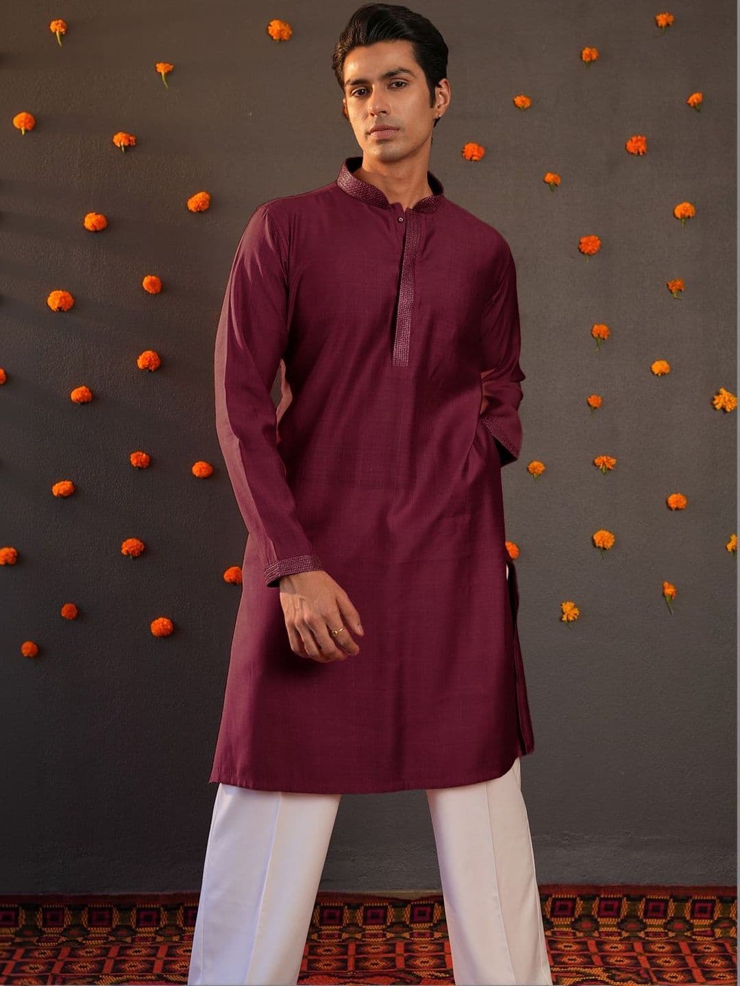 Anouk Men Button Patti Embroidery Straight Kurta - view 1