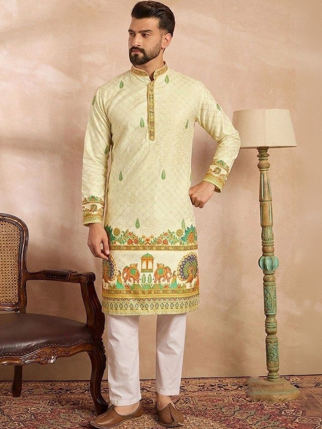 VELKYNOX Men Ethnic Motifs Thread Work Kurta - view 1