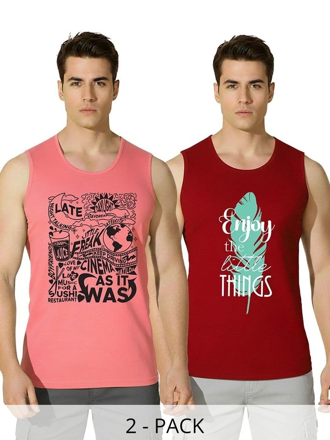 SKY HARBOAR Men Typography Pack of 2 Cotton Printed T-shirt - view 1