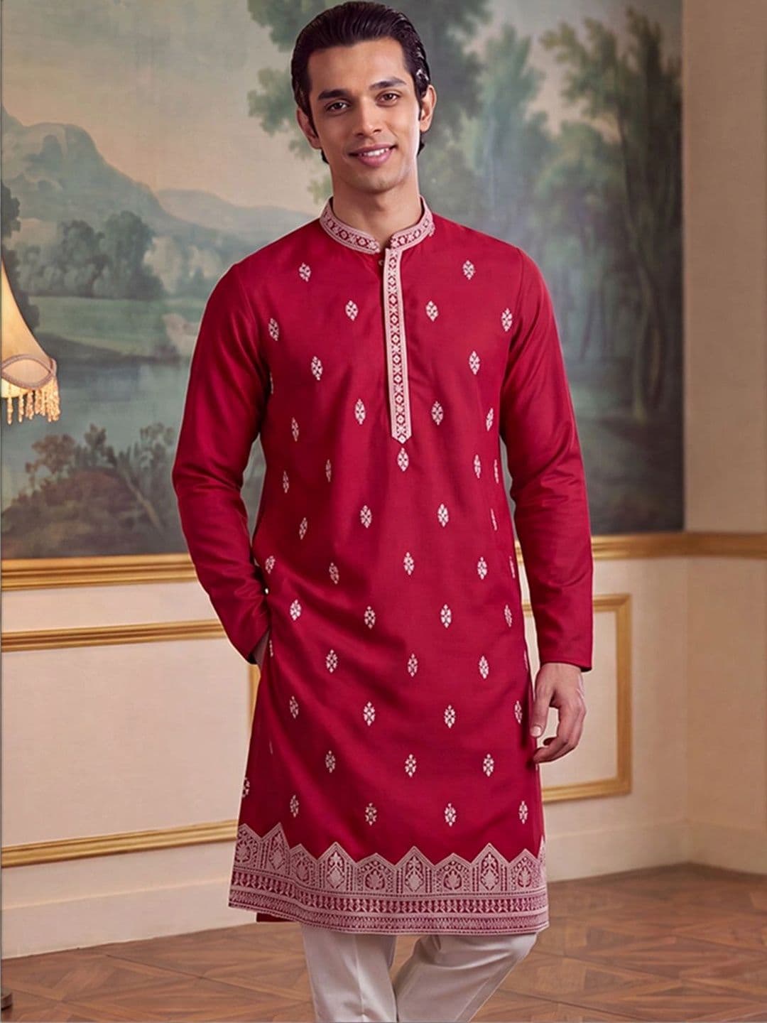 House of Pataudi Men Ethnic Motifs Embroidered Thread Work Kurta - view 1