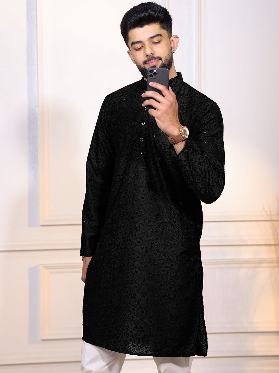 Koshin Men Embroidered Thread Work Cotton Kurta - view 1