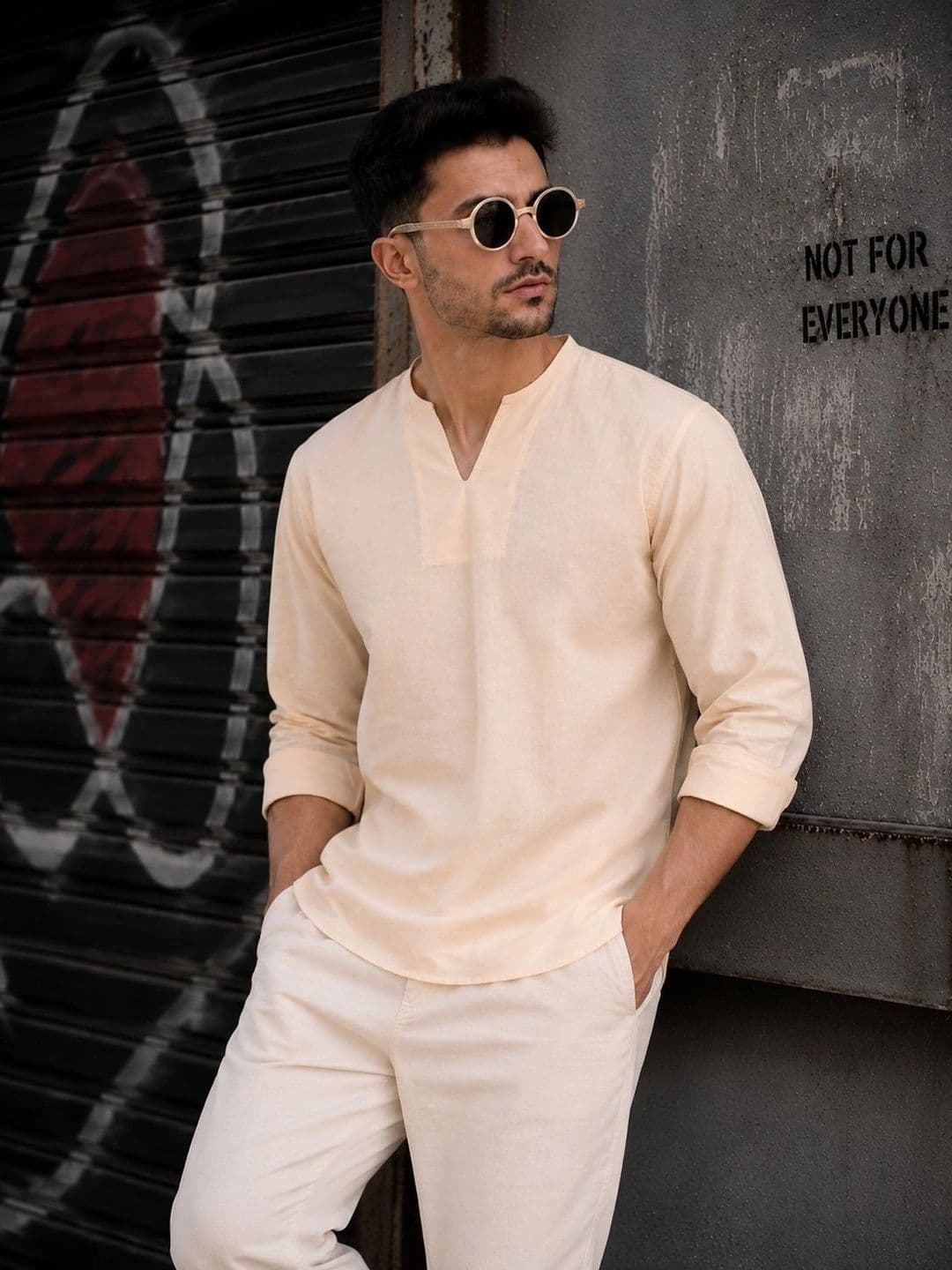 Bene Kleed Men Peach Cotton Linen Slim Fit Shirt - view 1