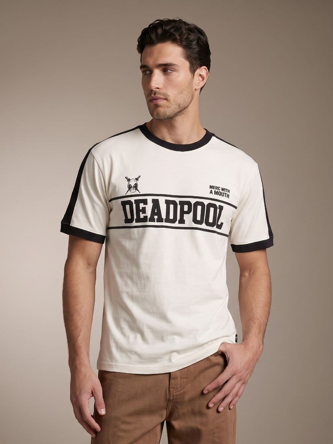 glitchez Men Deadpool Marvel Printed Relaxed Fit Drop-Shoulder Sleeves T-shirt - view 1