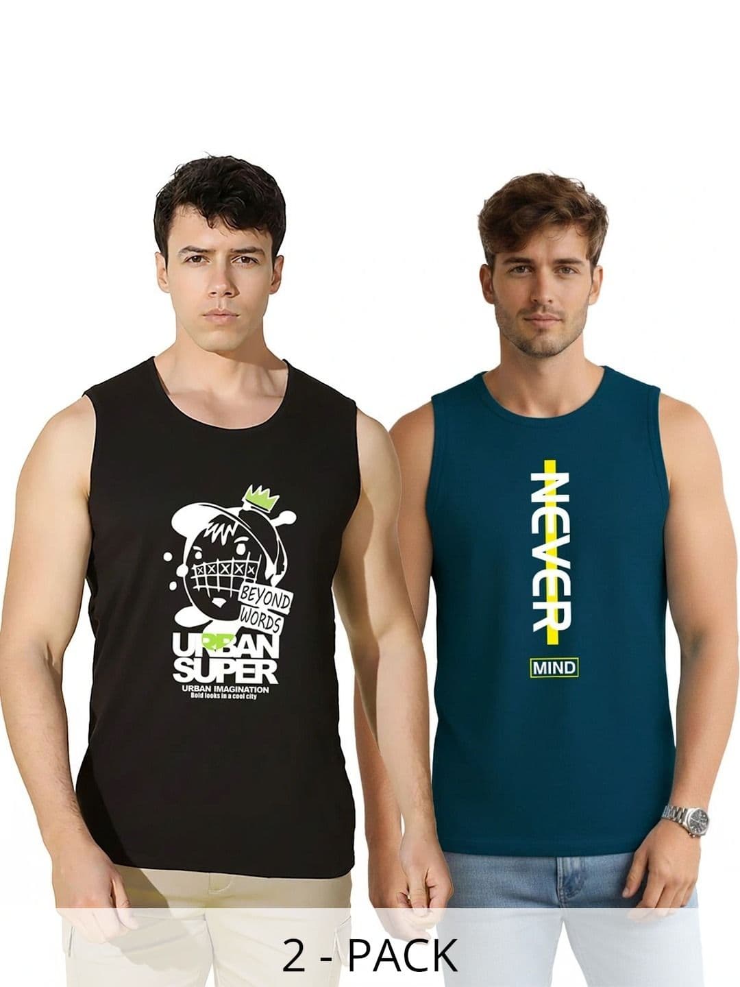 SLOWLORIS Men Pack Of 2 Printed Sleeveless Innerwear T-Shirt - view 1