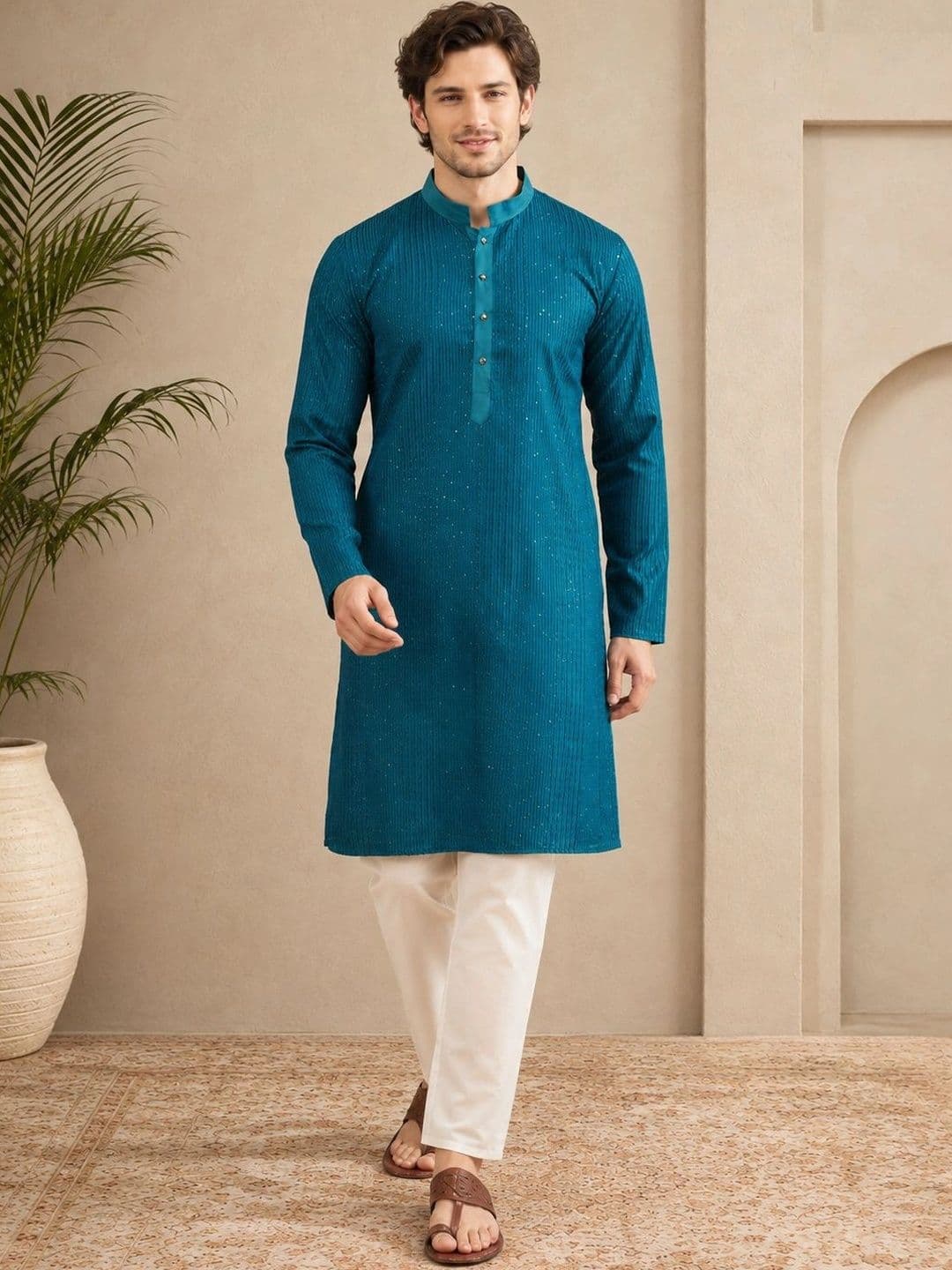 Anouk Men Embroidered Sequinned Liva Kurta - view 1