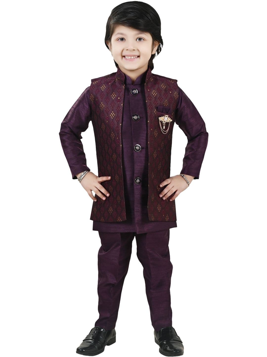 Arshia Fashions Self Design Mandarin Collar Sherwani - view 1