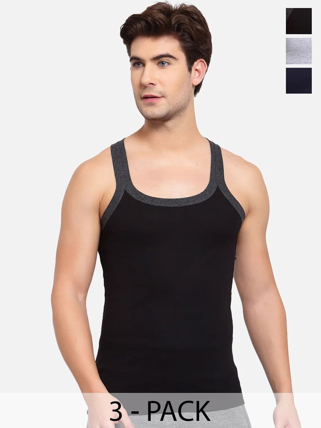 Sporto by Macho Pack Of 3 Sleeveless Pure Cotton Innerwear Gym Vest - view 1