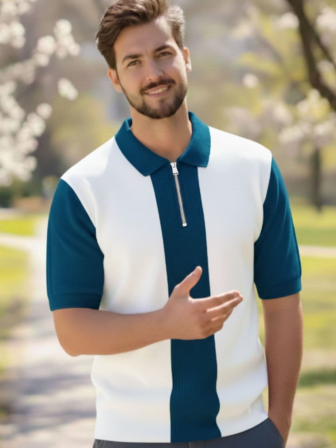 ENITOR Men Colourblocked Polo Collar T-shirt - view 1