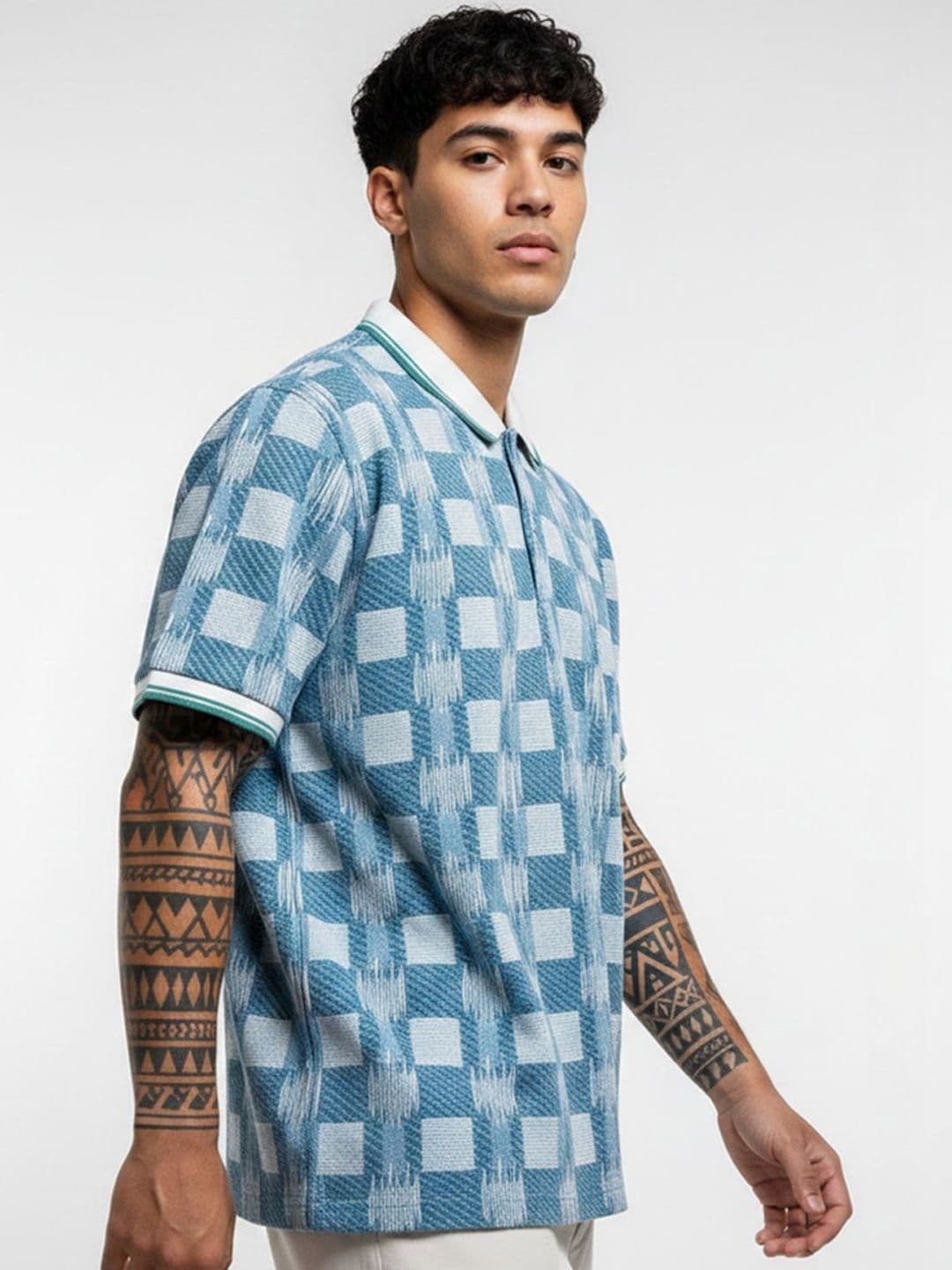 glitchez Men Checked Polo Collar T-shirt - view 1