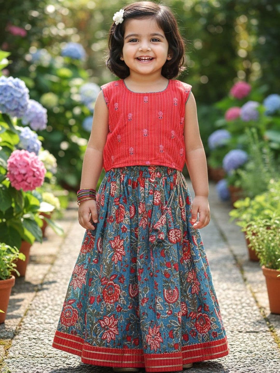 Sangria Girls Printed Cotton Flared Lehenga Choli - view 1
