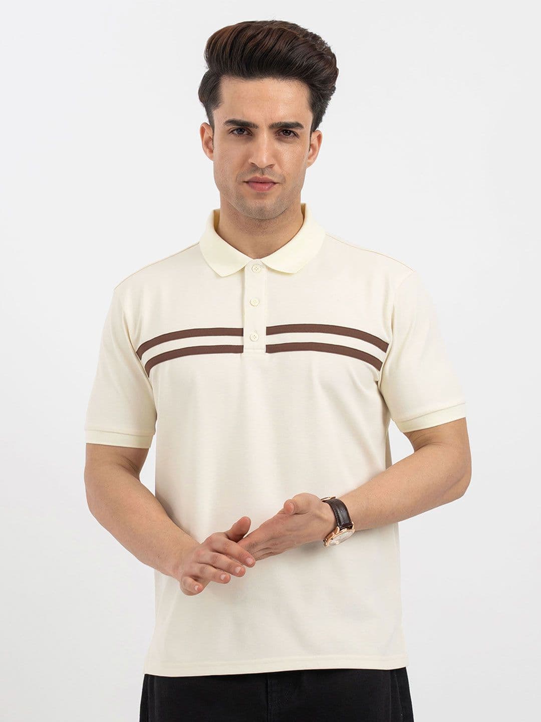 Red Tape Men Striped Polo Collar T-shirt - view 1
