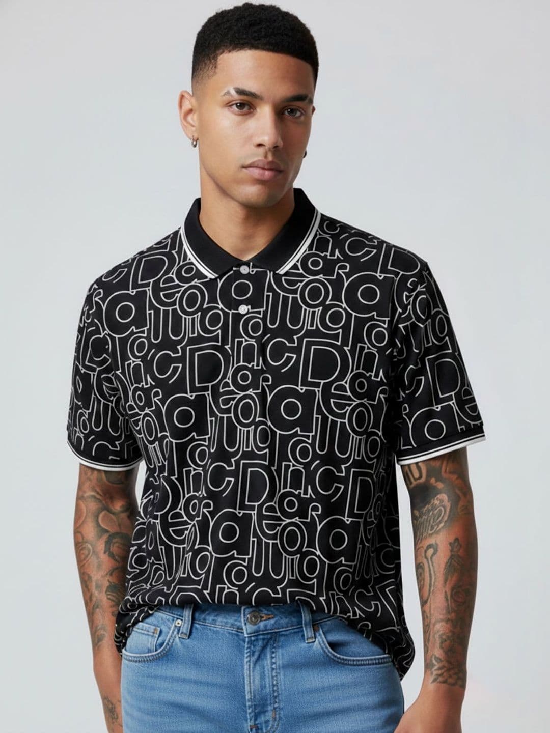 glitchez Men Typography Printed Polo Collar T-shirt - view 1
