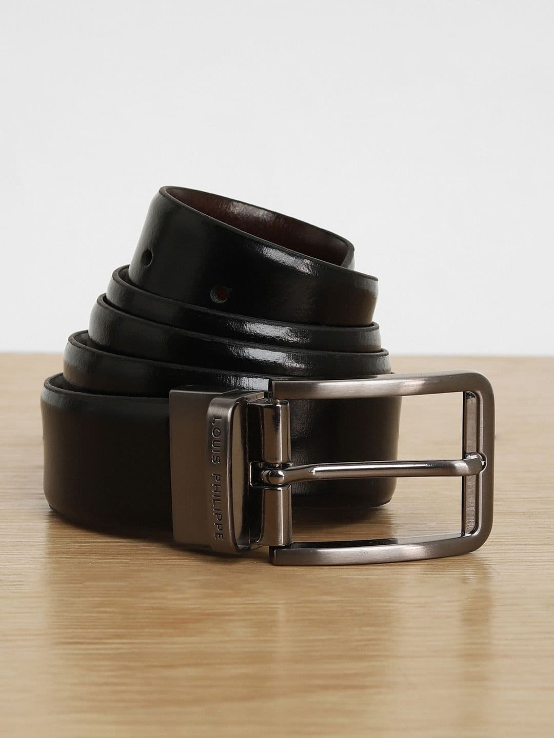 Louis Philippe Men Italian Leather Brush Gun Metal Buckle Formal Reversible Belt - view 1