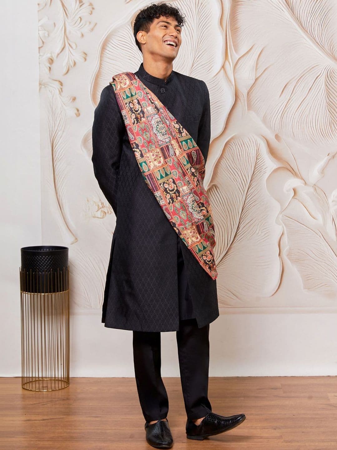 VASTRAMAY Embroidered Mandarin Collar Sherwani Set With Dupatta - view 1