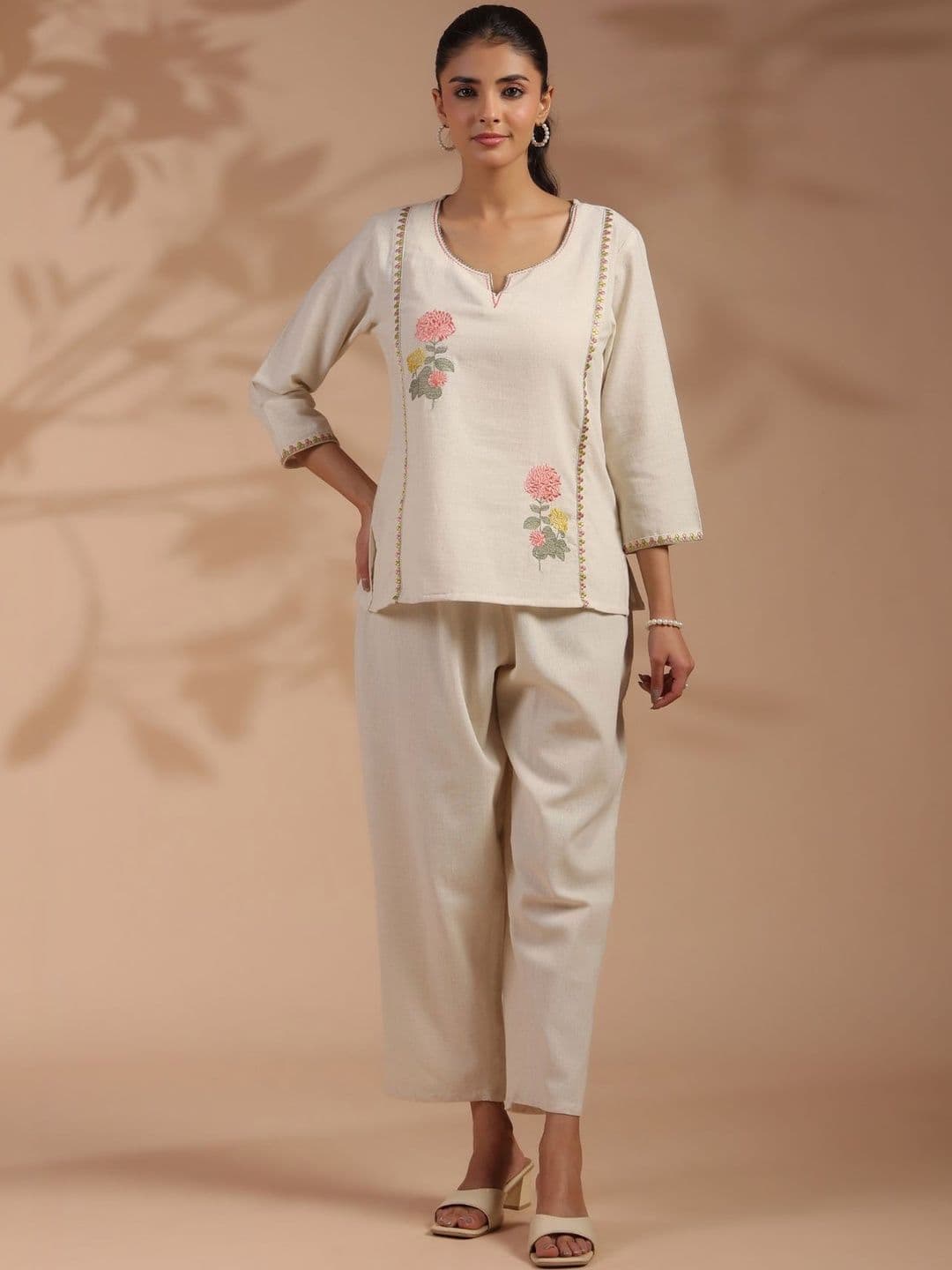 NNAVDHA Summer Checks Cotton Embroidered Tunic with Trousers - view 1