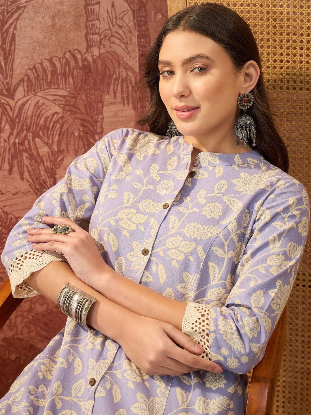 Sangria Floral Printed A-Line Kurta - view 1